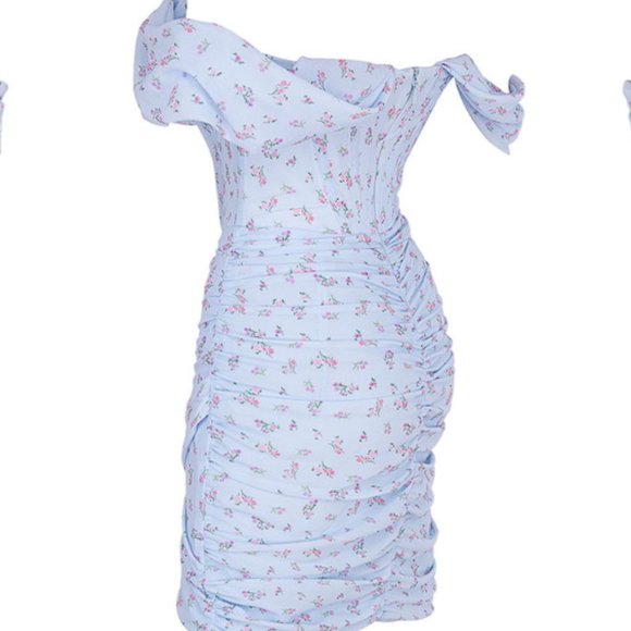 House of CB ‘Luna’ Blue Floral Draped Corset Mini Dress NWOT - Picture 7 of 10